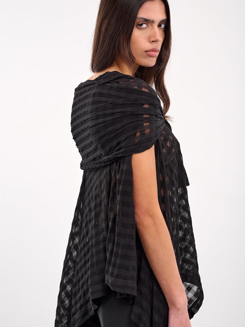 Sheer Plaid Jacquard Layered Cardigan (FP-T19-075-1-BLACK)