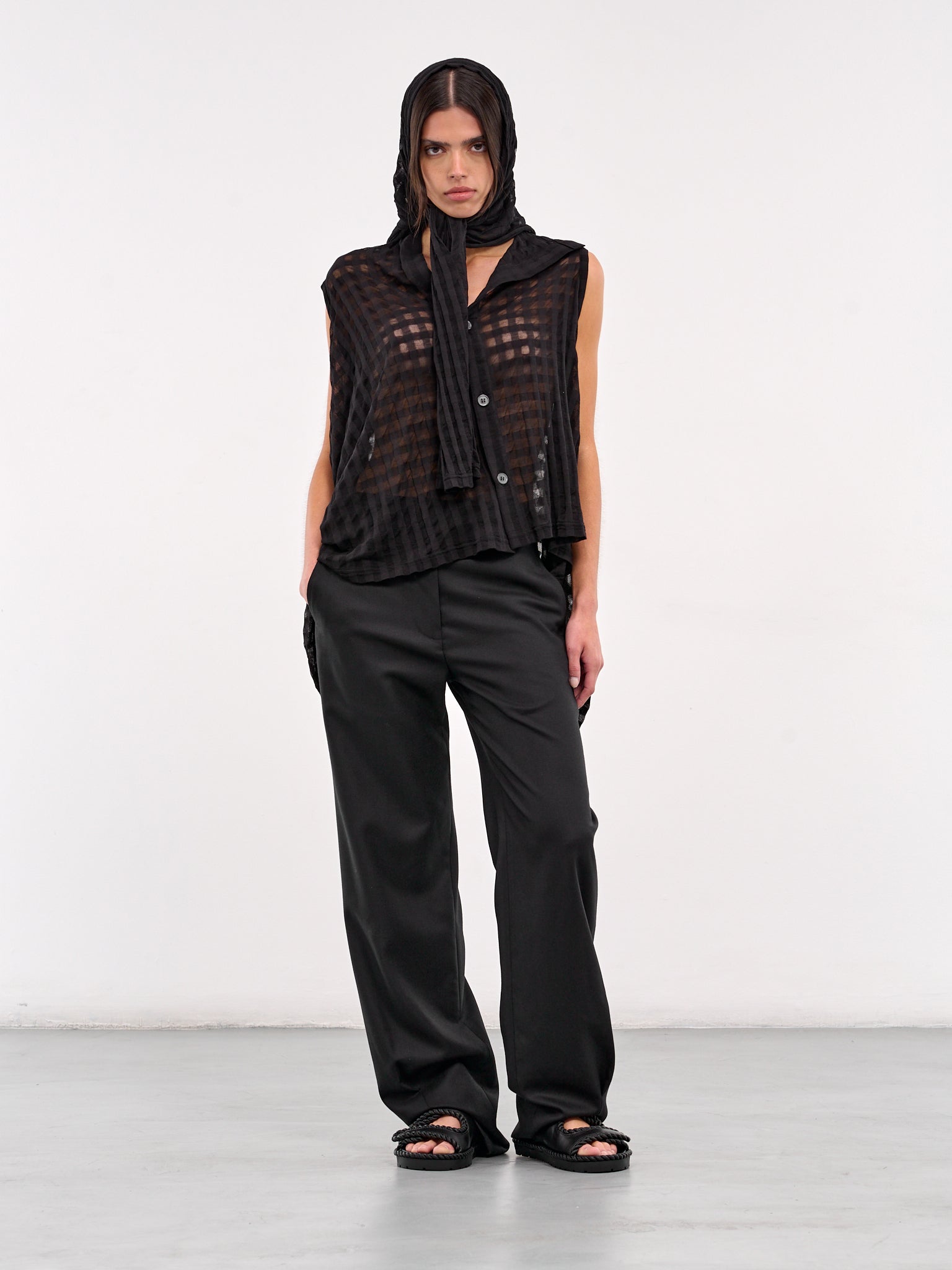 Sheer Plaid Jacquard Layered Cardigan (FP-T19-075-1-BLACK)