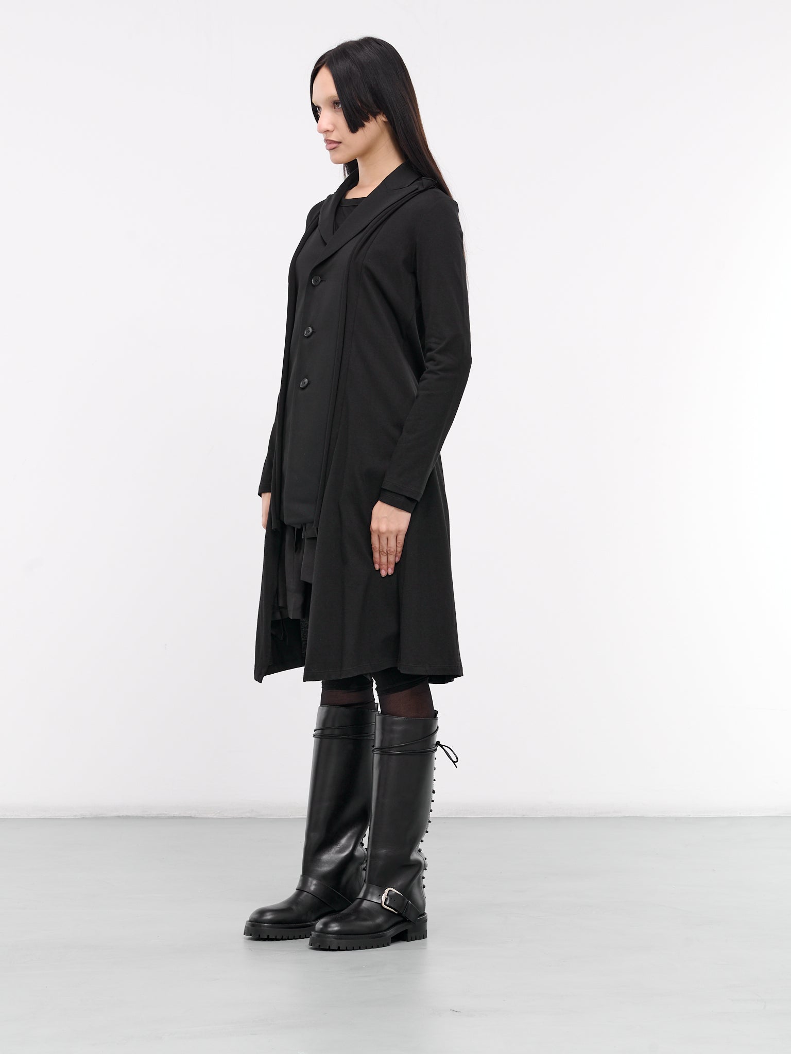 Gabardine Combination Long Jacket (FS-J62-800-BLACK)