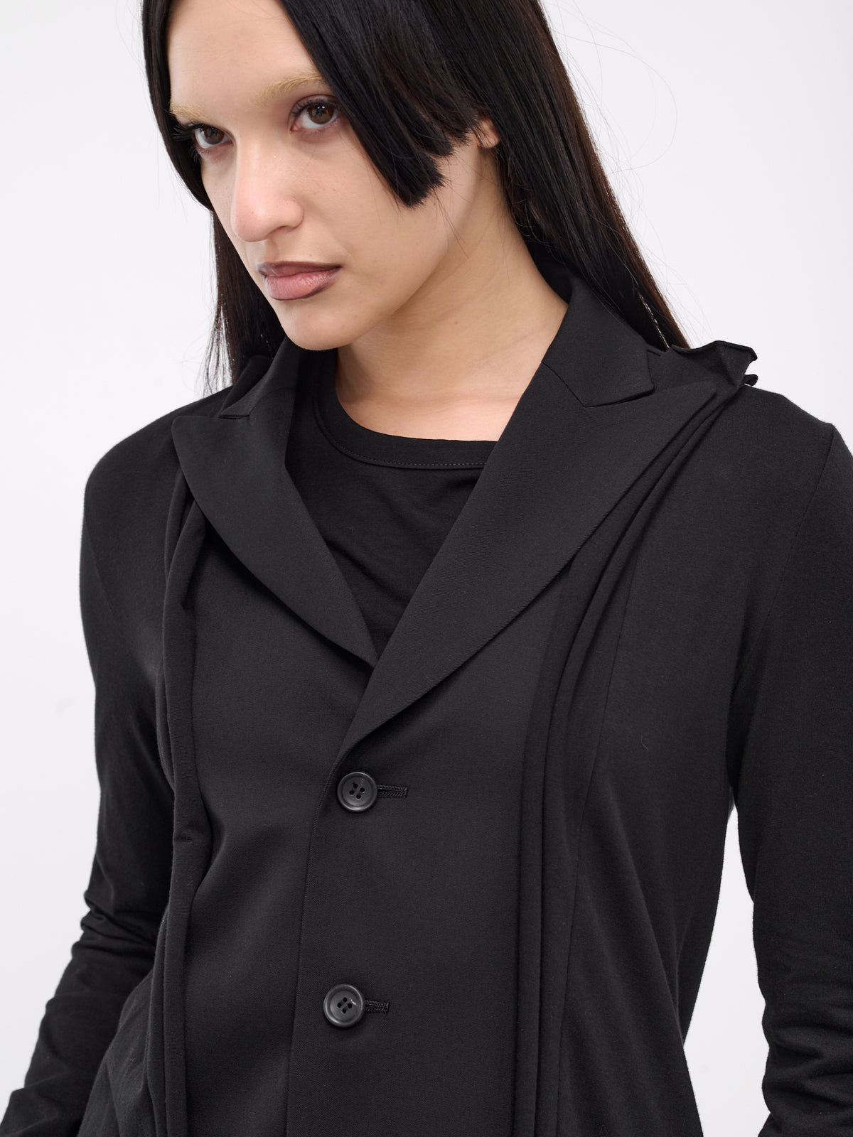 Gabardine Combination Long Jacket (FS-J62-800-BLACK)