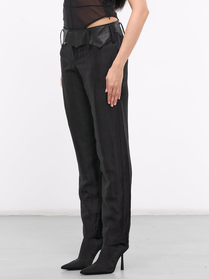 Gabardine Leather Detail Pants (FS-P13-308-1-BLACK)