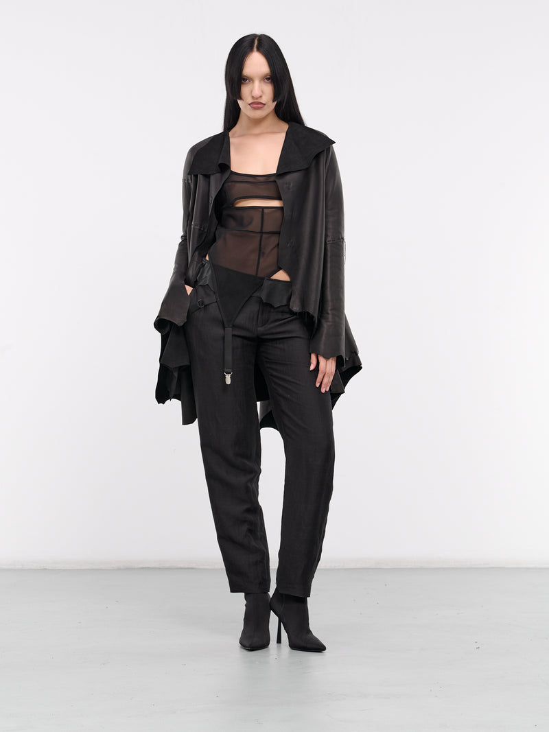 Gabardine Leather Detail Pants (FS-P13-308-1-BLACK)