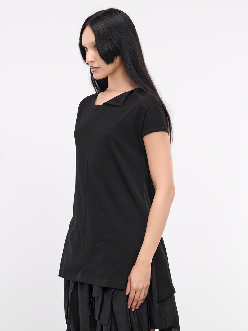 Paneled Flare Short Sleeve Top (FS-T37-077-1-BLACK)