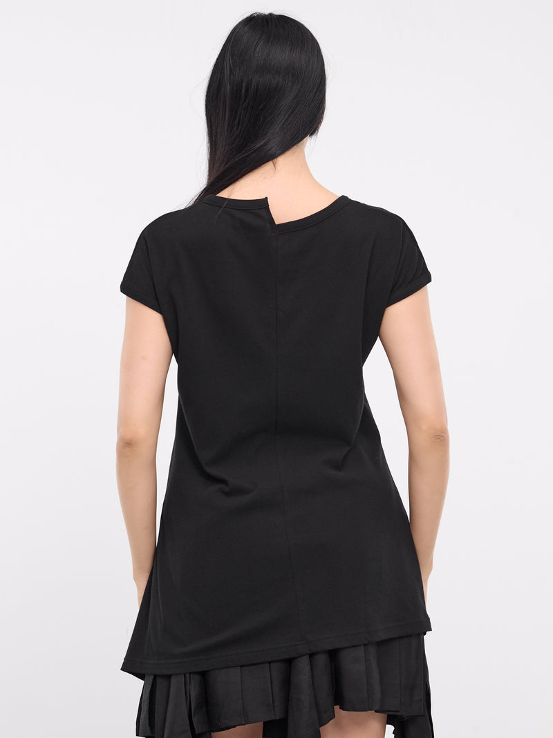 Paneled Flare Short Sleeve Top (FS-T37-077-1-BLACK)