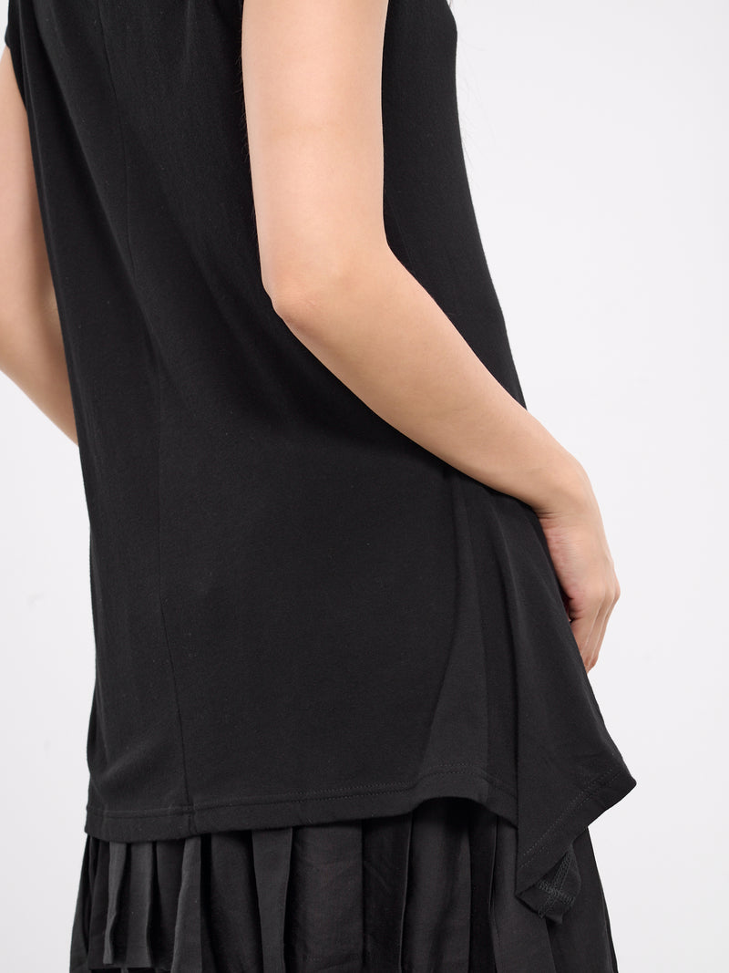 Paneled Flare Short Sleeve Top (FS-T37-077-1-BLACK)