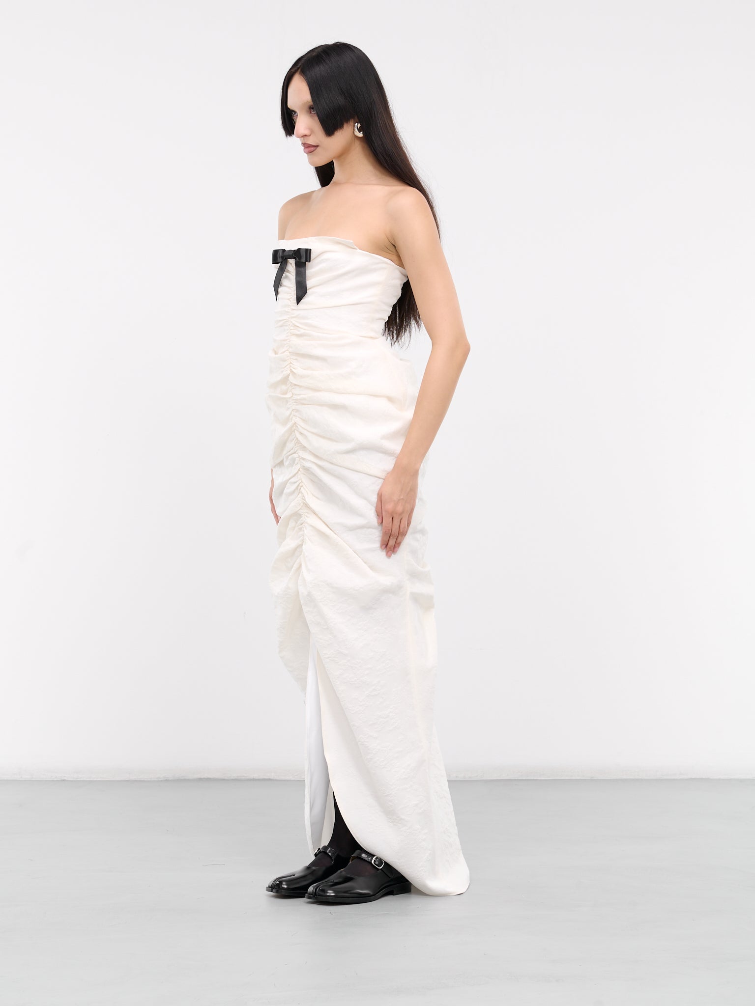 Bow Shirred Long Dress (FSDDDR01-WJF641-WHITE)