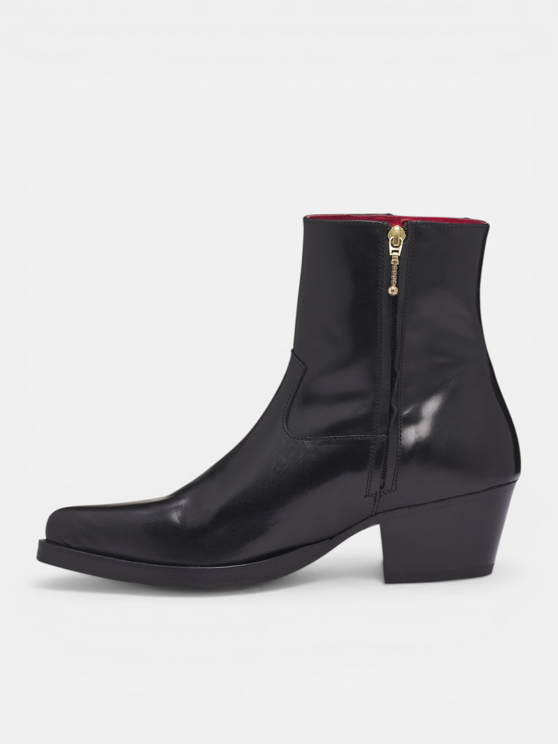 Black Leather Western Zip Boots (FT01H-LE01-BLACK-S26)