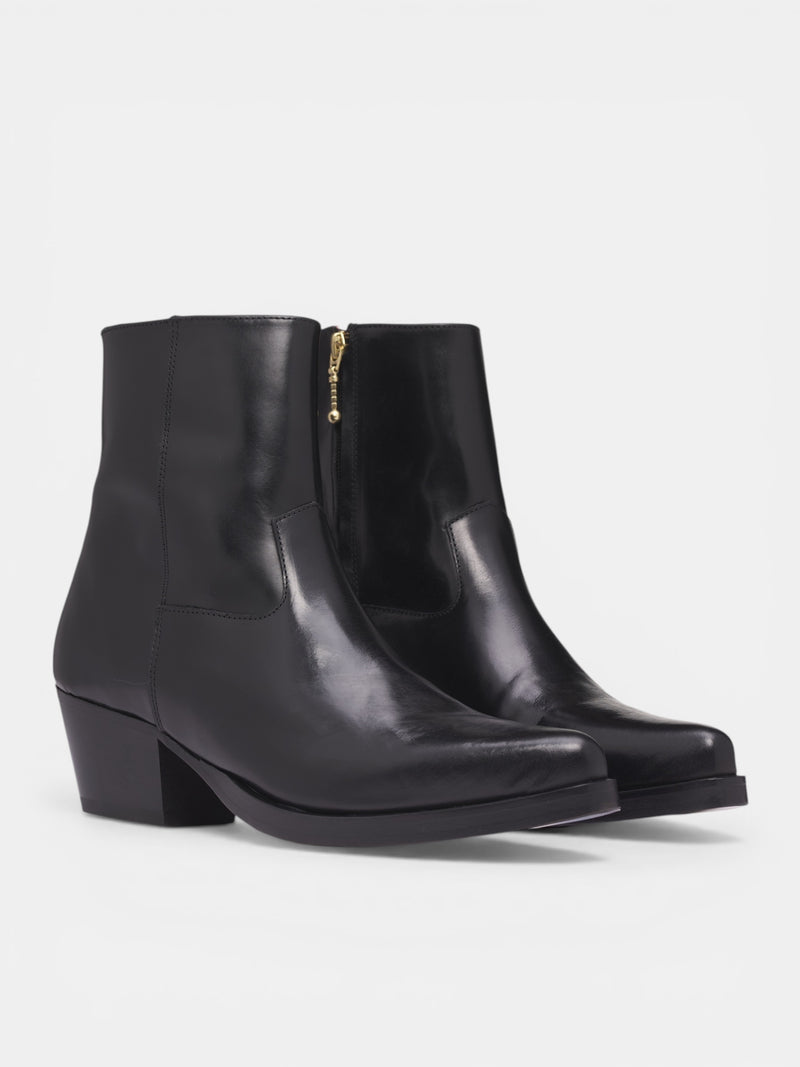 Black Leather Western Zip Boots (FT01H-LE01-BLACK-S26)
