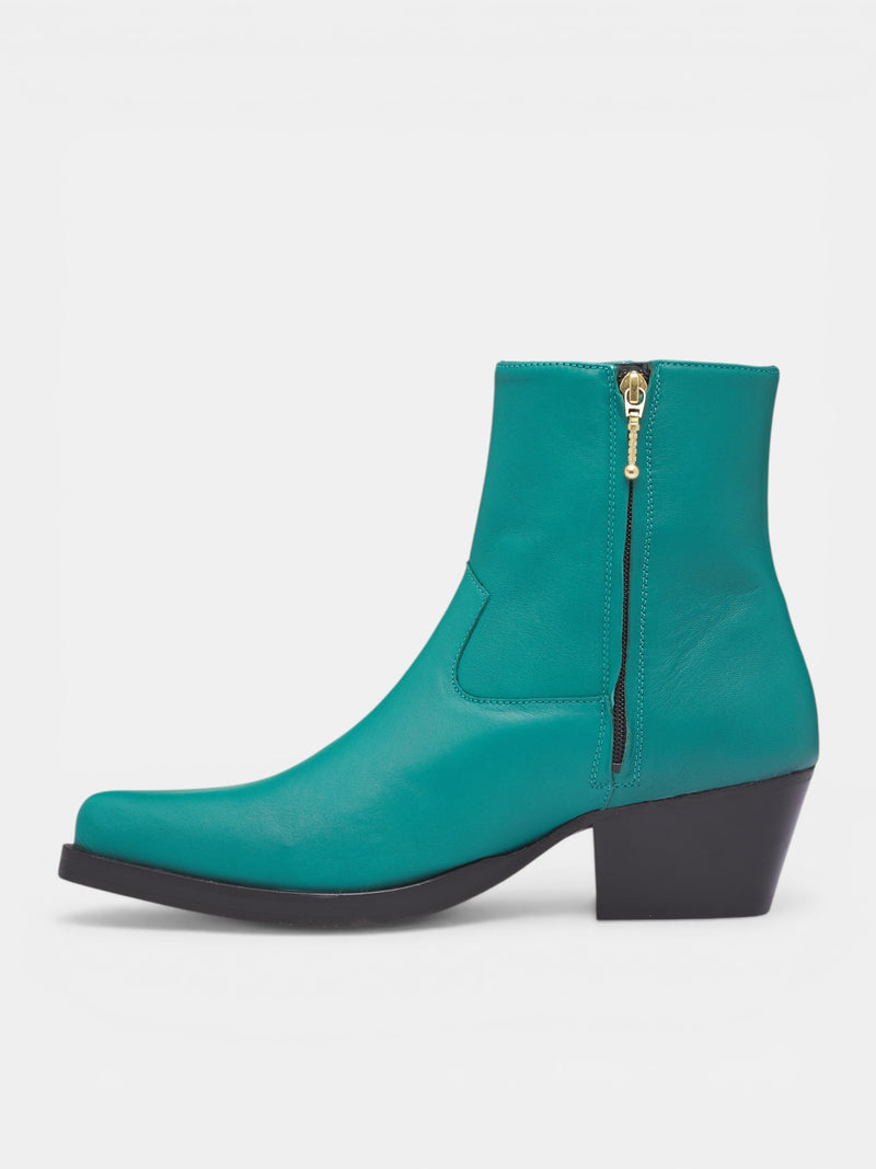 Green Leather Western Zip Boots (FT01H-LE67-JADE-GREEN)