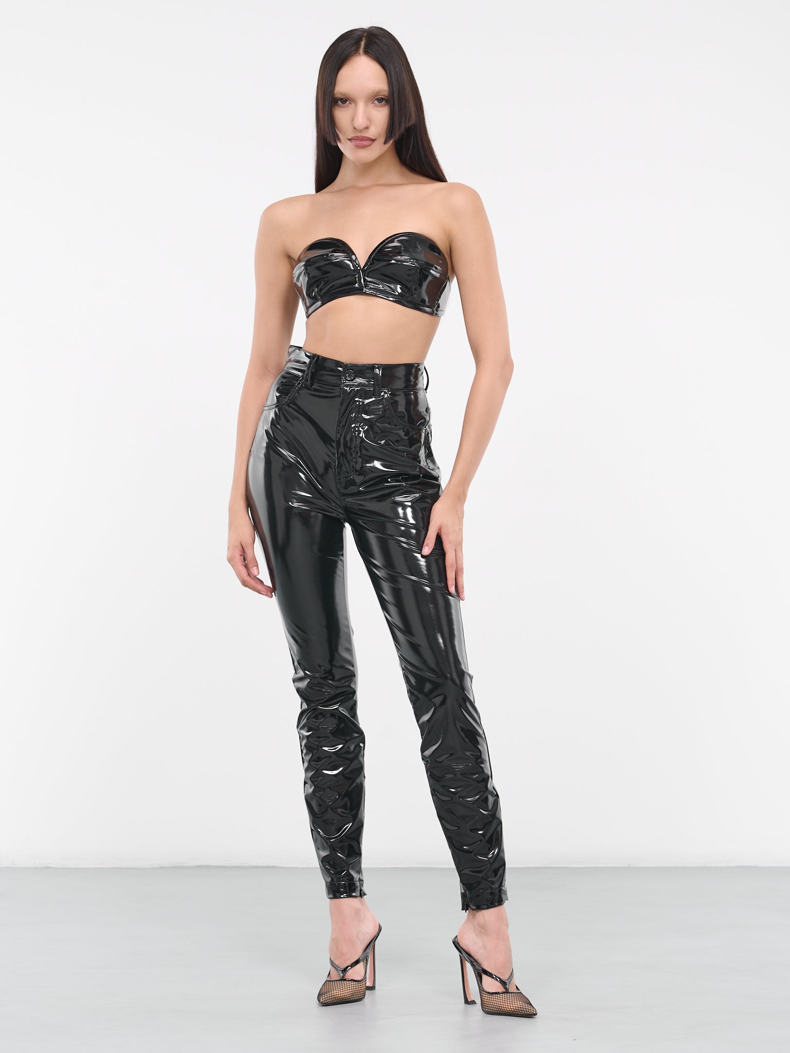 Black Pants - Patent Leather Pants - Zipper And Snapbutton Closure Pants