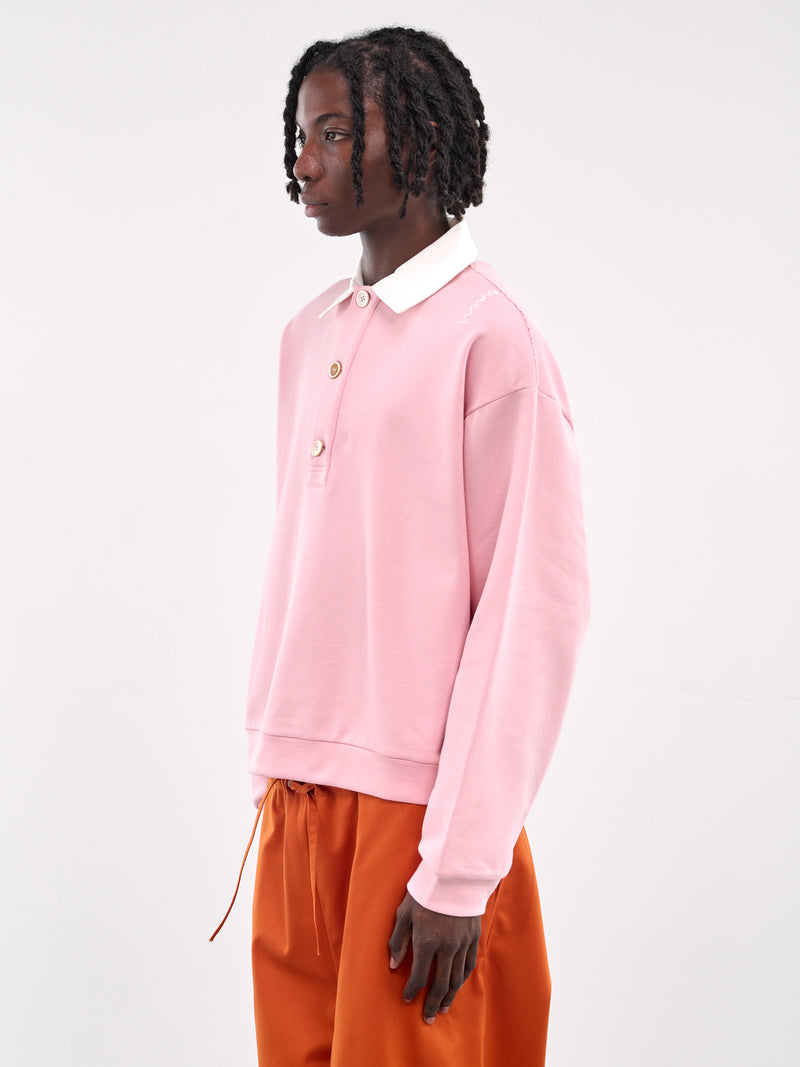 Long Sleeve Polo Sweatshirt (FUMU0145S0-UTC275-PINK-WHITE)
