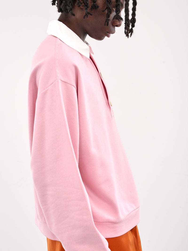 Long Sleeve Polo Sweatshirt (FUMU0145S0-UTC275-PINK-WHITE)