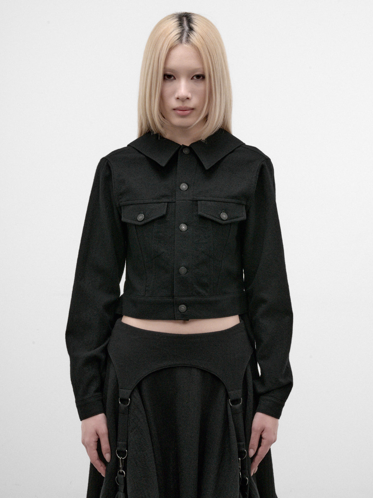 Black Cropped Keyhole Jacket (Black FW-J64-106-BLACK)