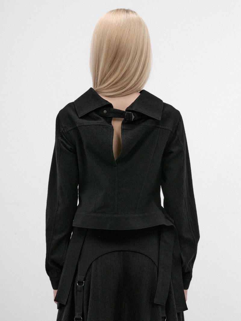 Black Cropped Keyhole Jacket (Black FW-J64-106-BLACK)