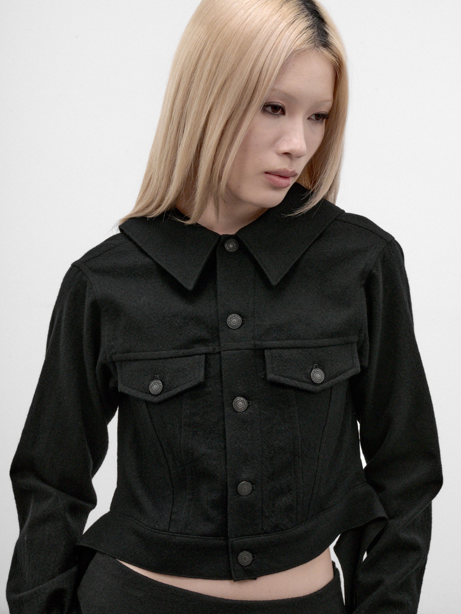 Black Cropped Keyhole Jacket (Black FW-J64-106-BLACK)