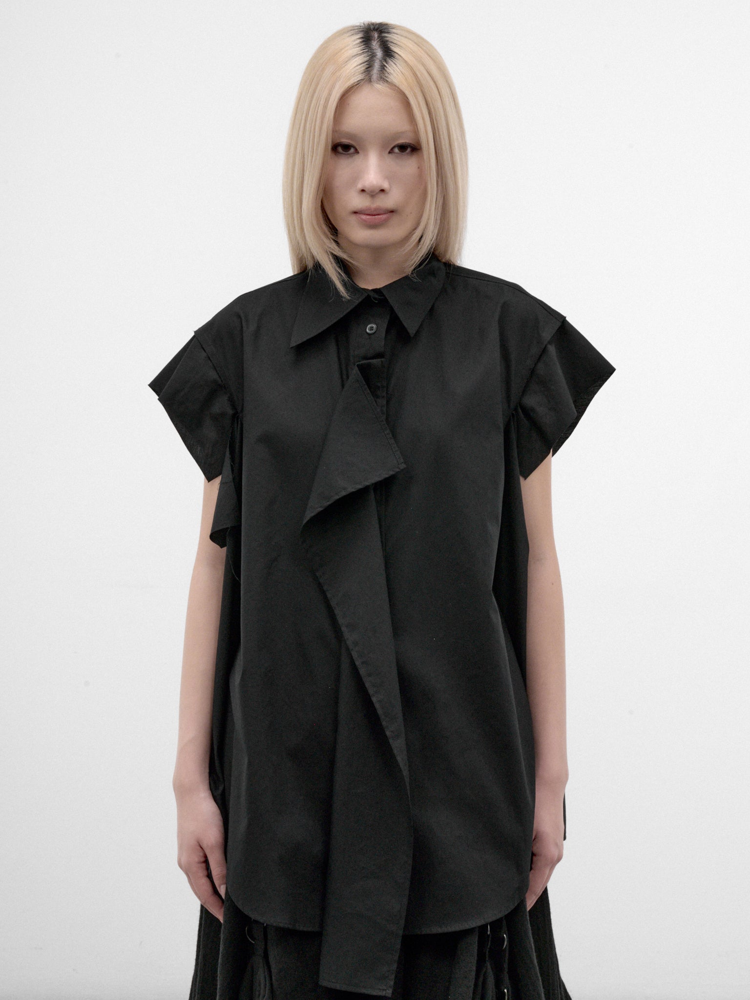 Black Asymmetric Drape Top (FW-B64-002-BLACK)