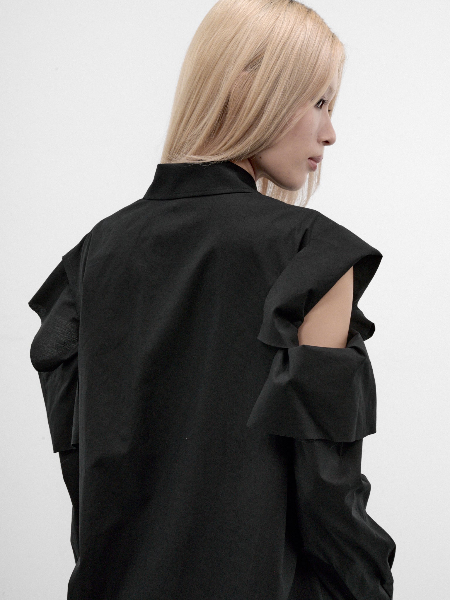 Black Asymmetric Drape Top (FW-B64-002-BLACK)