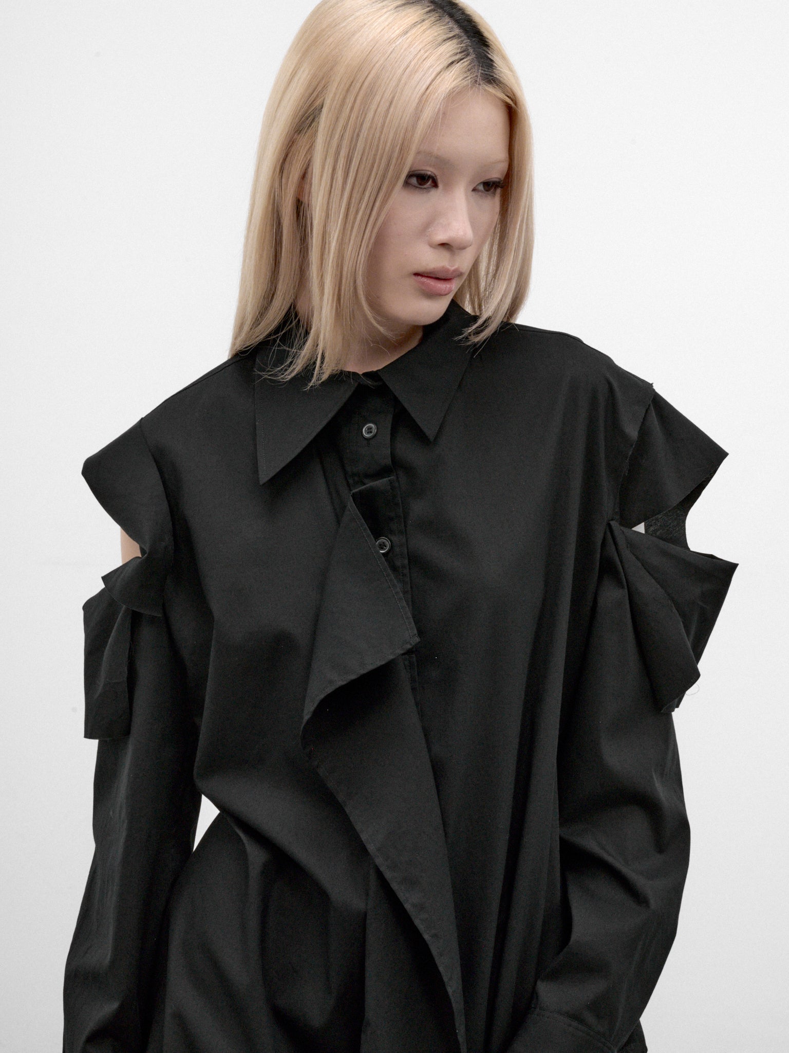 Black Asymmetric Drape Top (FW-B64-002-BLACK)
