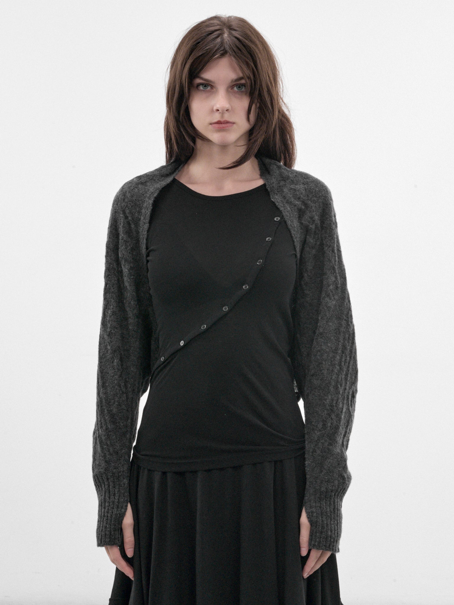 Charcoal Cable-Knit Bolero (FW-K35-196-1-CHARCOAL)