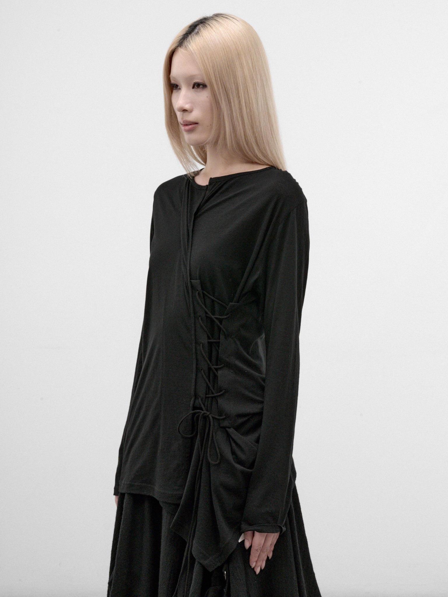 Black Asymmetric Wrap Long Sleeve (FW-T04-071-BLACK)