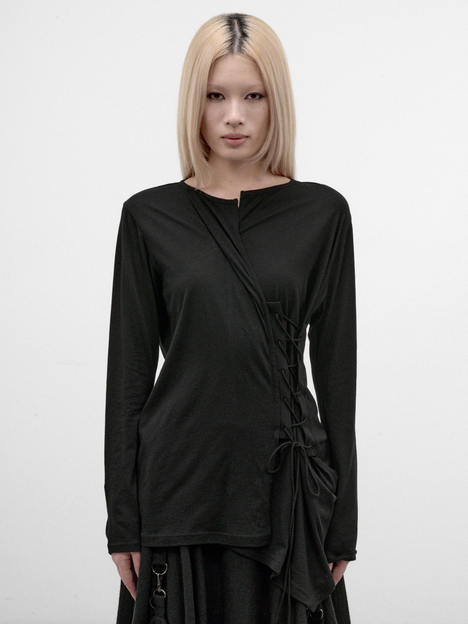Black Asymmetric Wrap Long Sleeve (FW-T04-071-BLACK)