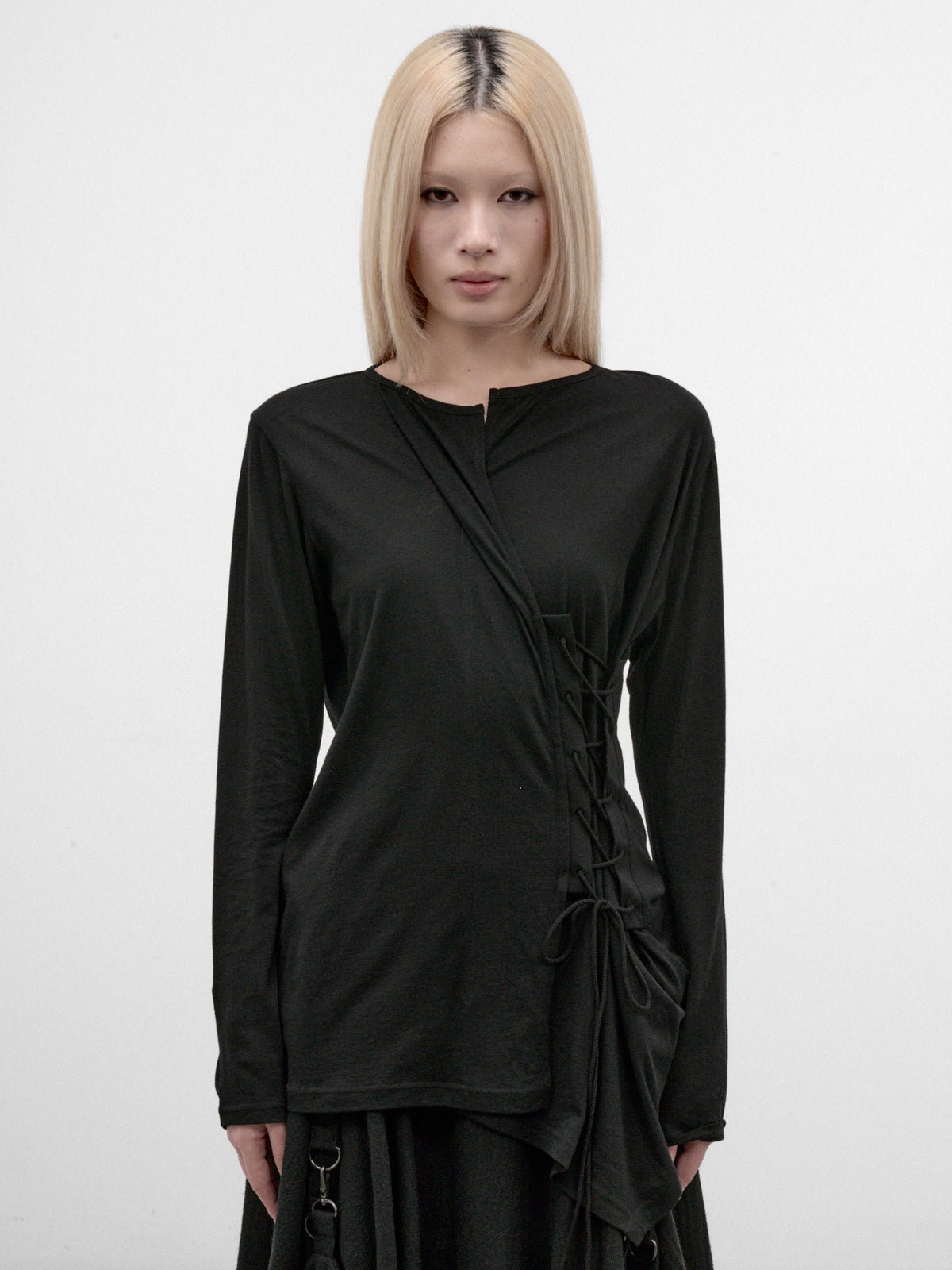Black Asymmetric Wrap Long Sleeve (FW-T04-071-BLACK)