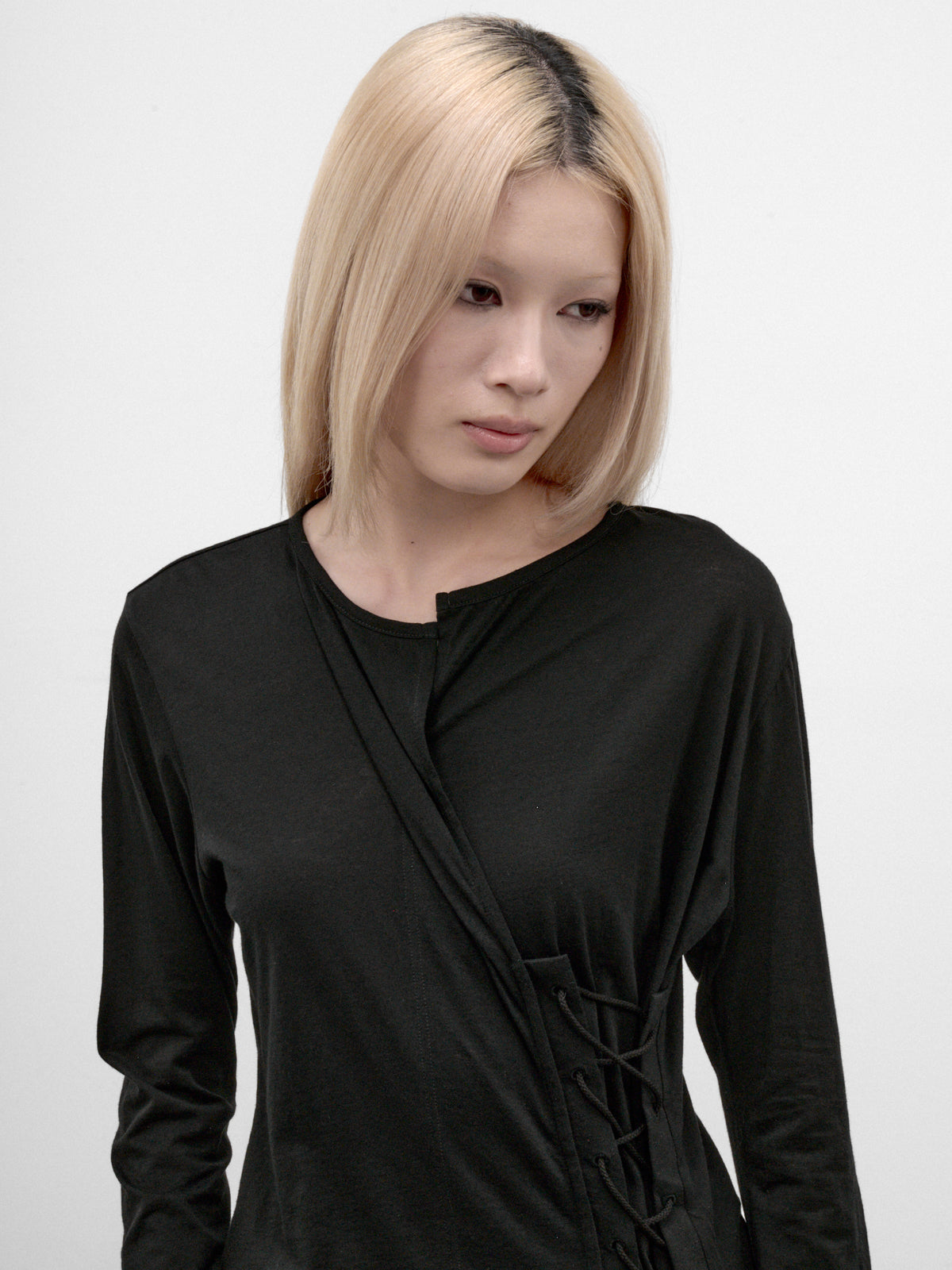 Black Asymmetric Wrap Long Sleeve (FW-T04-071-BLACK)