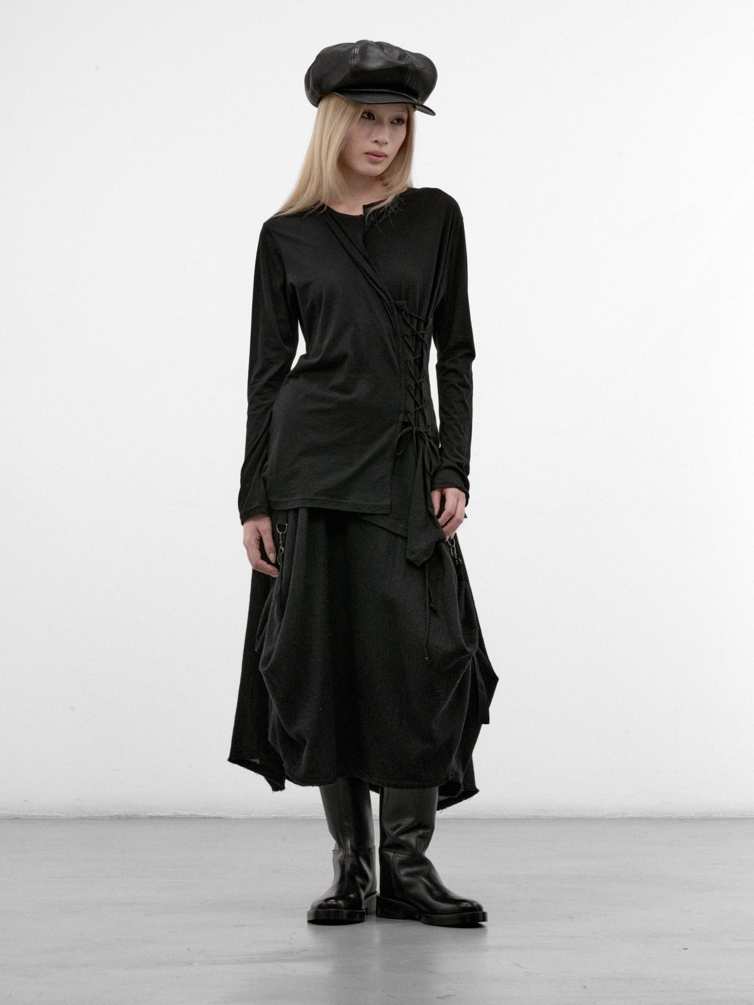Black Asymmetric Wrap Long Sleeve (FW-T04-071-BLACK)