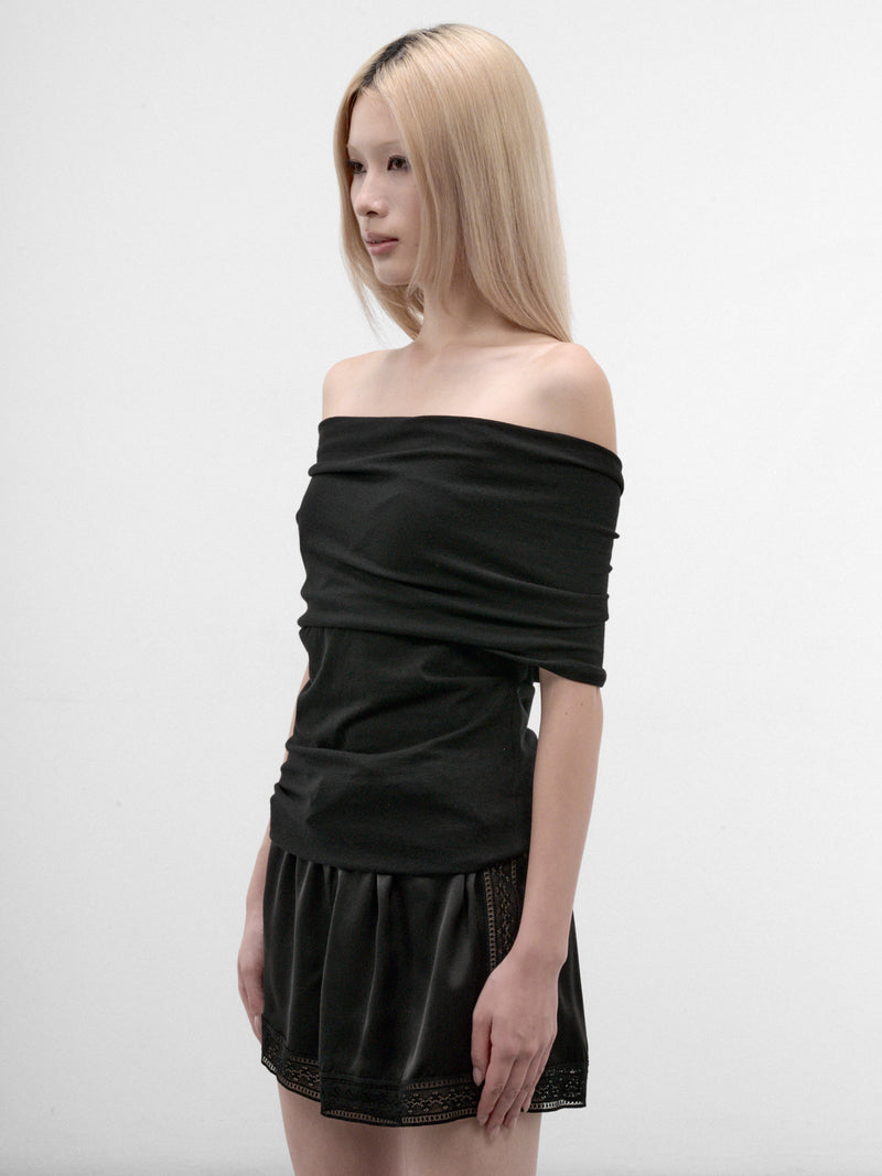 Black Off-Shoulder Cotton Top (FW-T06-072-BLACK)