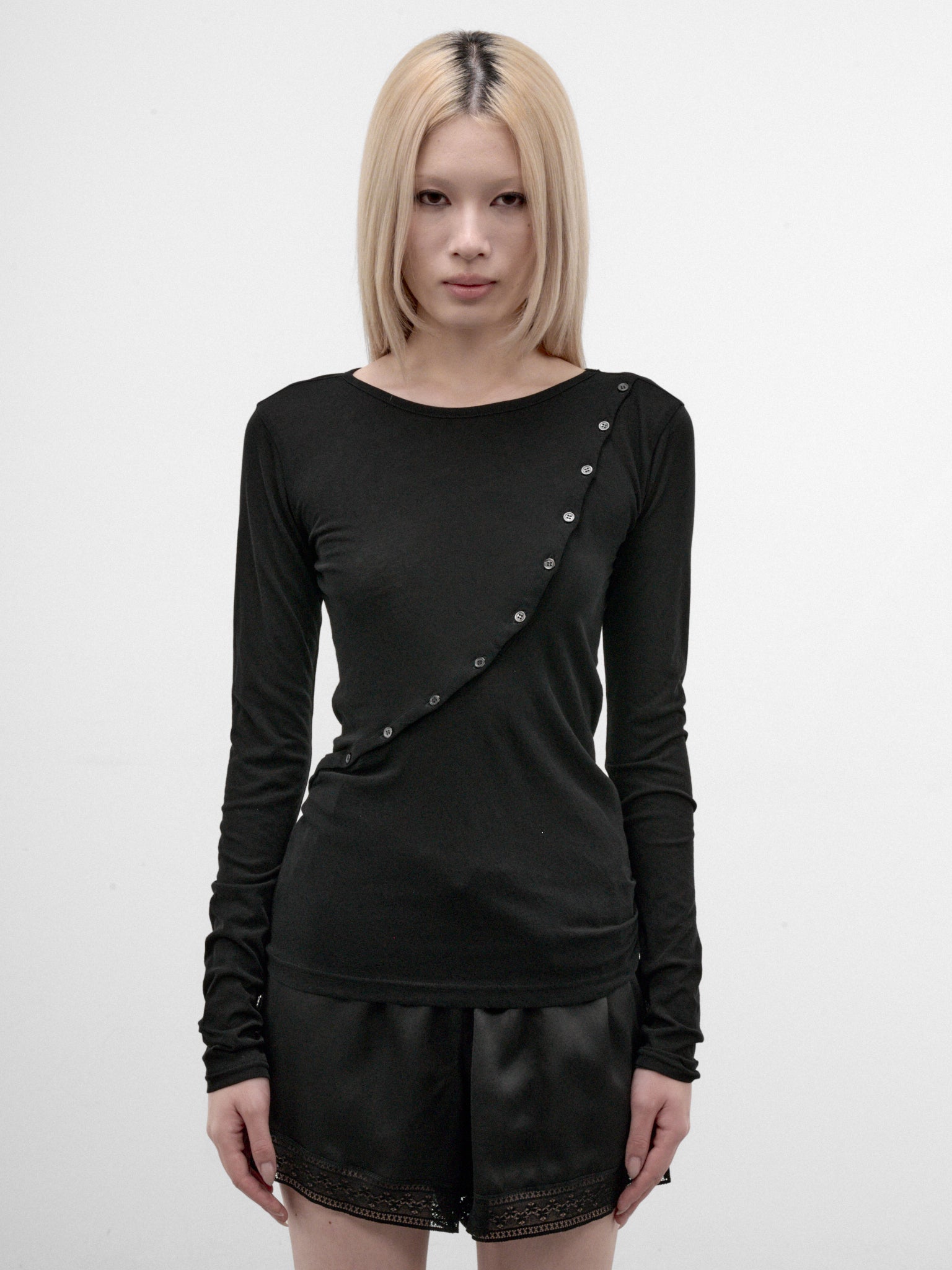 Black Twisted Diagonal Button Top (FW-T25-080-BLACK)