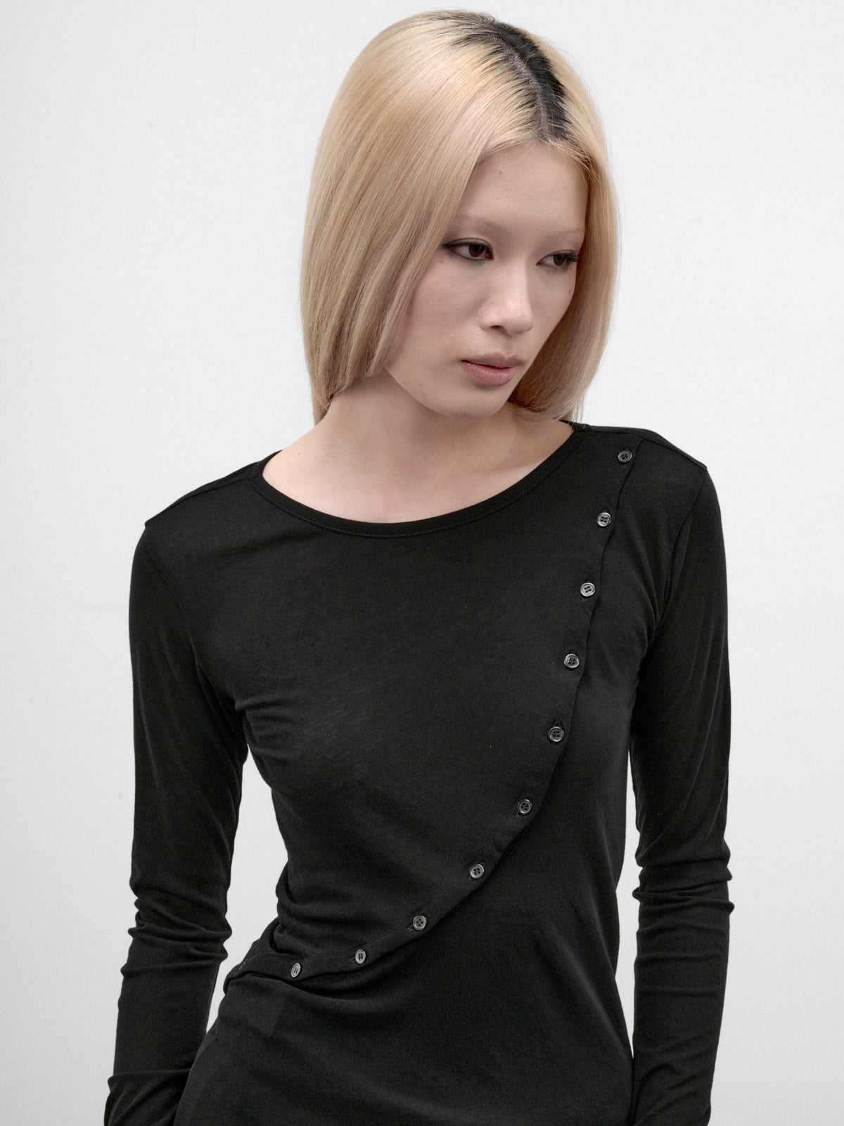 Black Twisted Diagonal Button Top (FW-T25-080-BLACK)