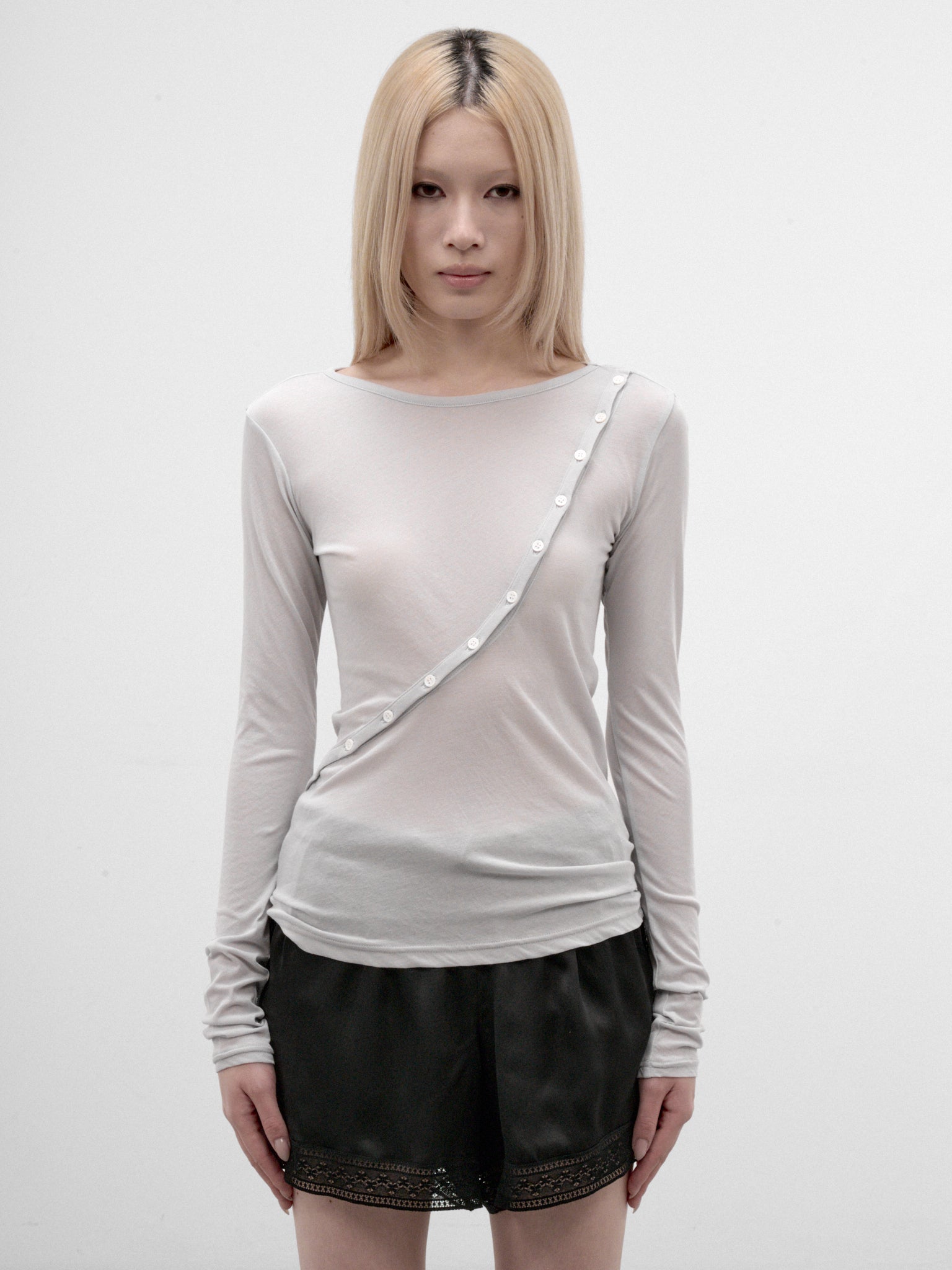 Grey Twisted Diagonal Button Top (FW-T25-080-GREY)