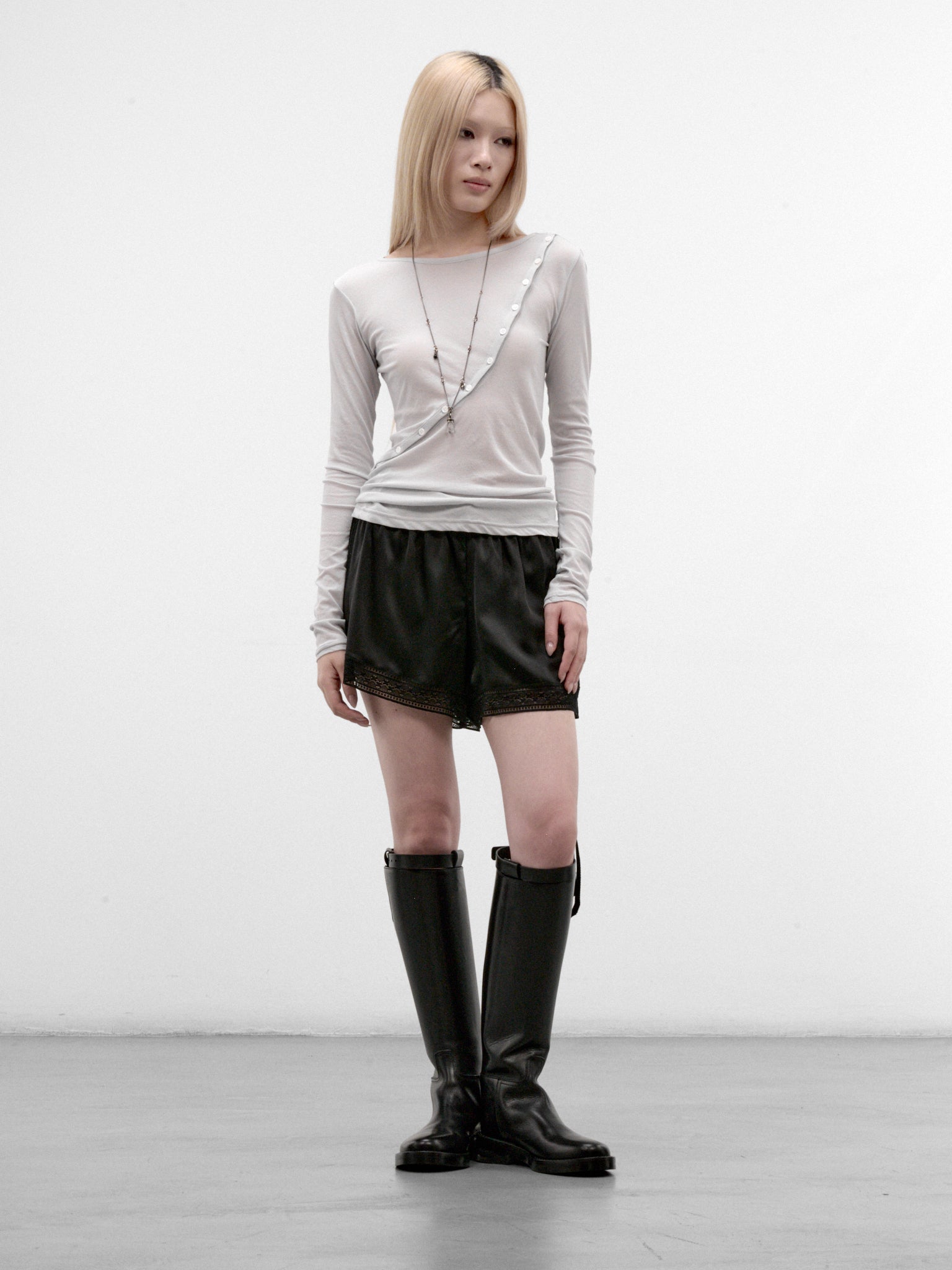 Grey Twisted Diagonal Button Top (FW-T25-080-GREY)