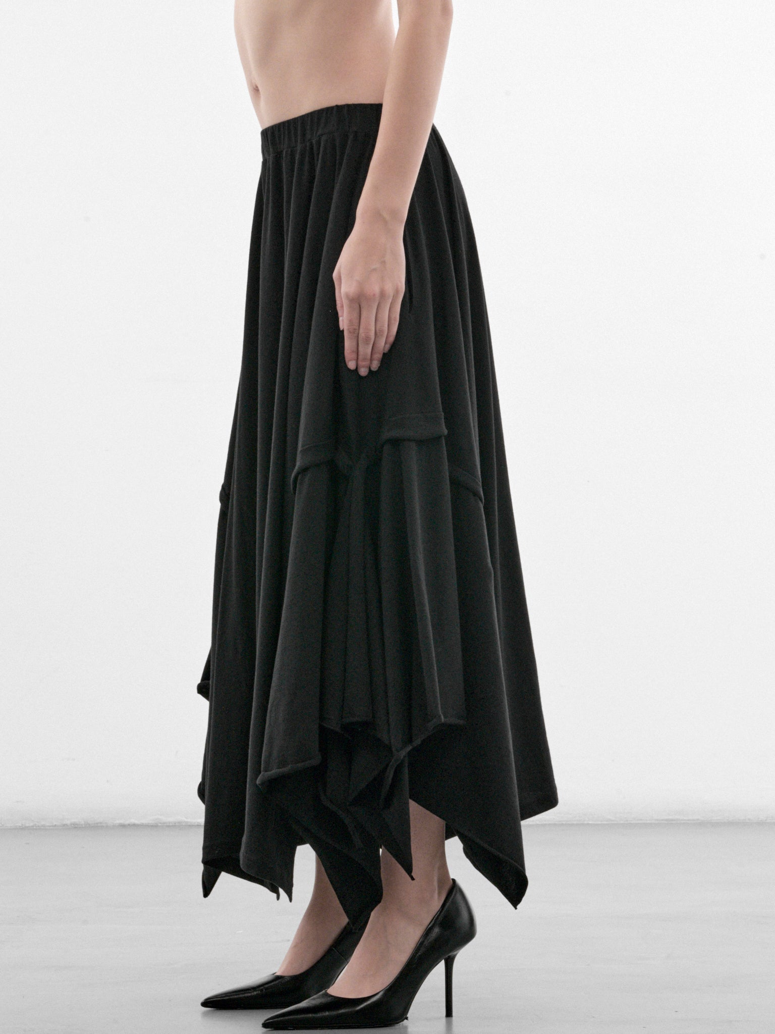 Black Cotton Draped Skirt (FW-T61-083-1-BLACK)