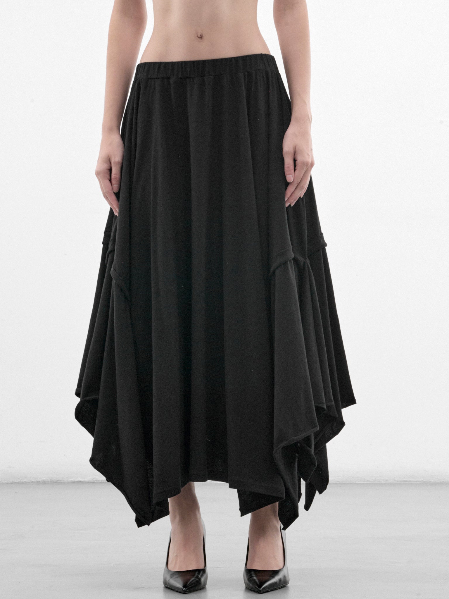 Black Cotton Draped Skirt (FW-T61-083-1-BLACK)