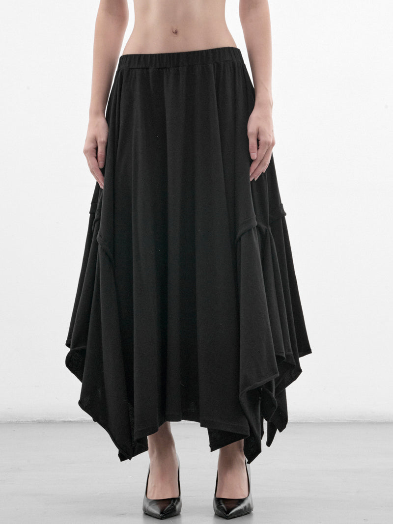 Black Cotton Draped Skirt (FW-T61-083-1-BLACK)