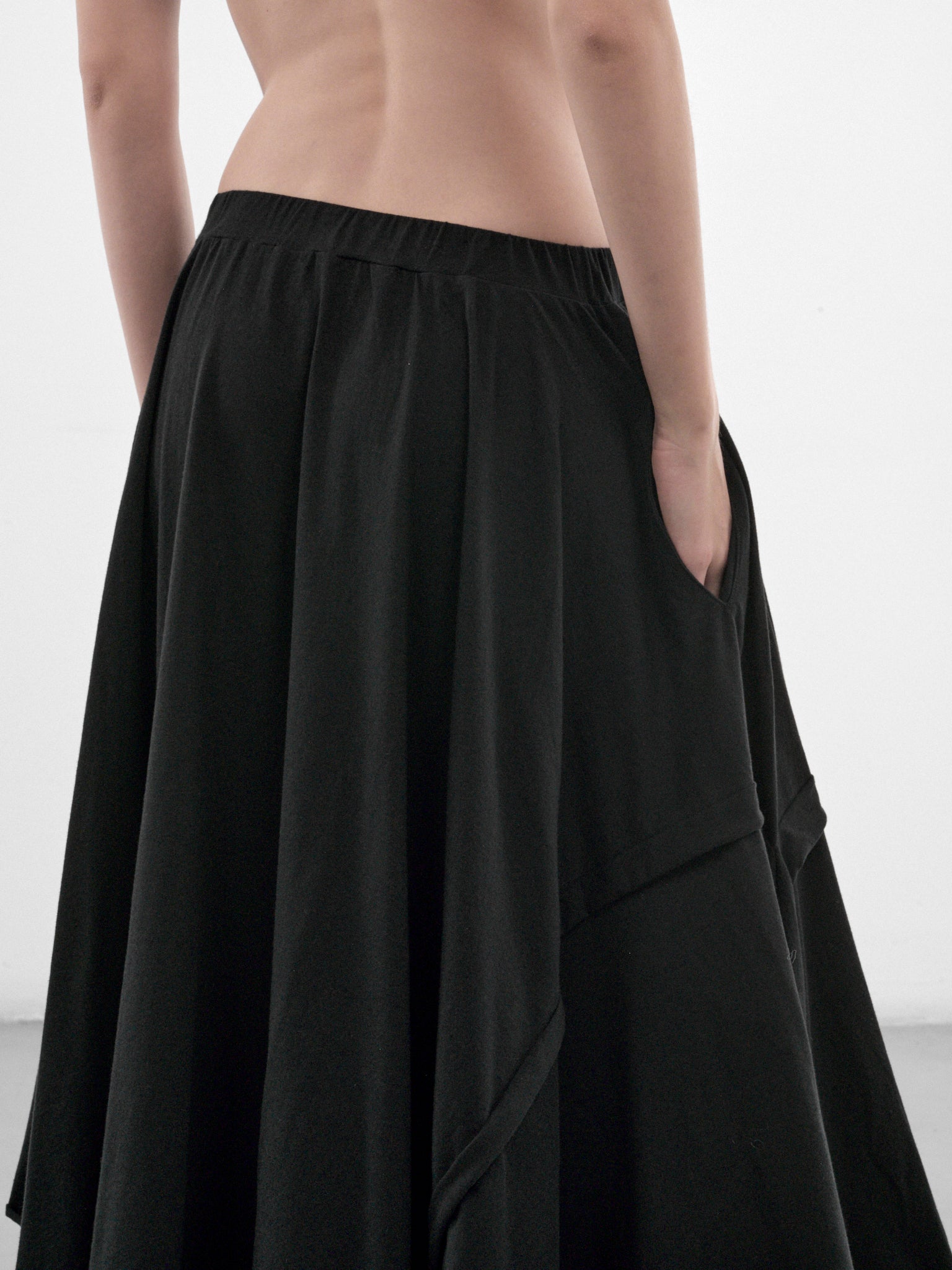 Black Cotton Draped Skirt (FW-T61-083-1-BLACK)