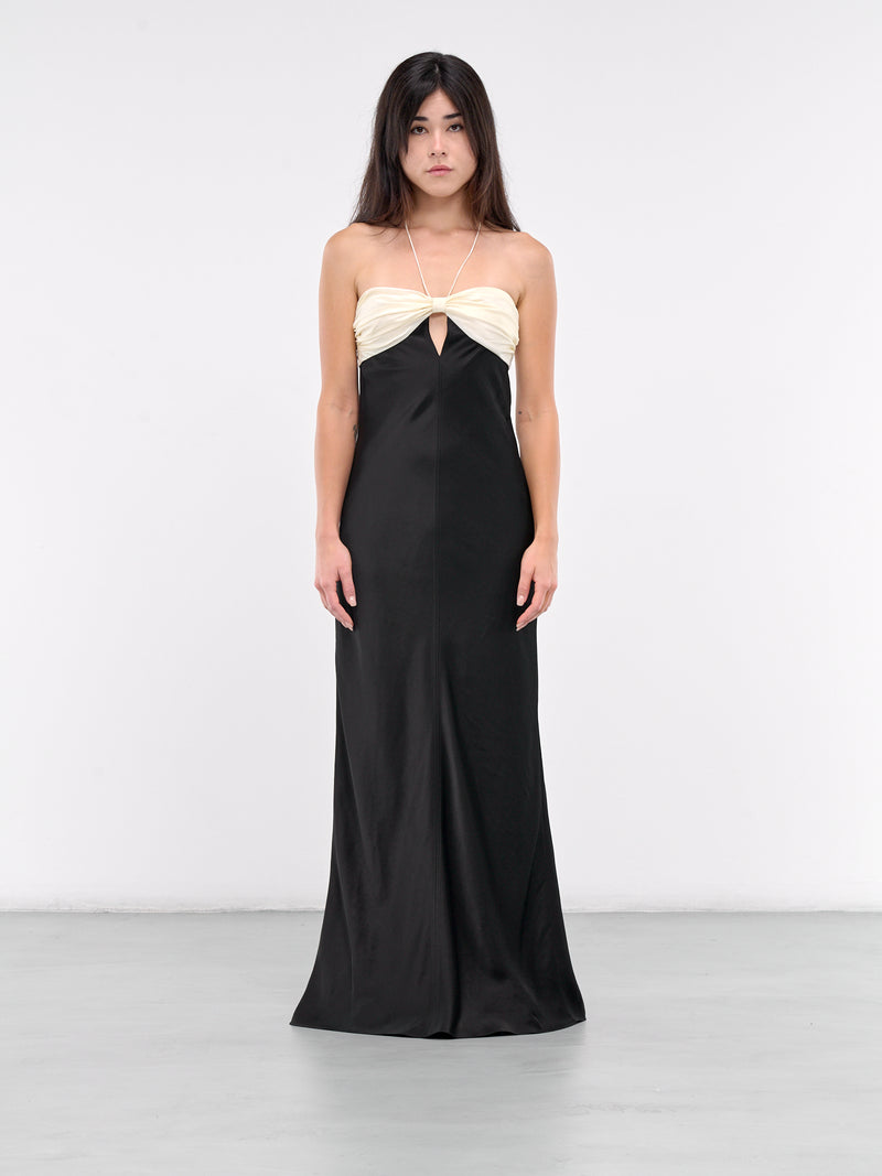 Halterneck Maxi Dress (FW2420-BLACK-IVORY)
