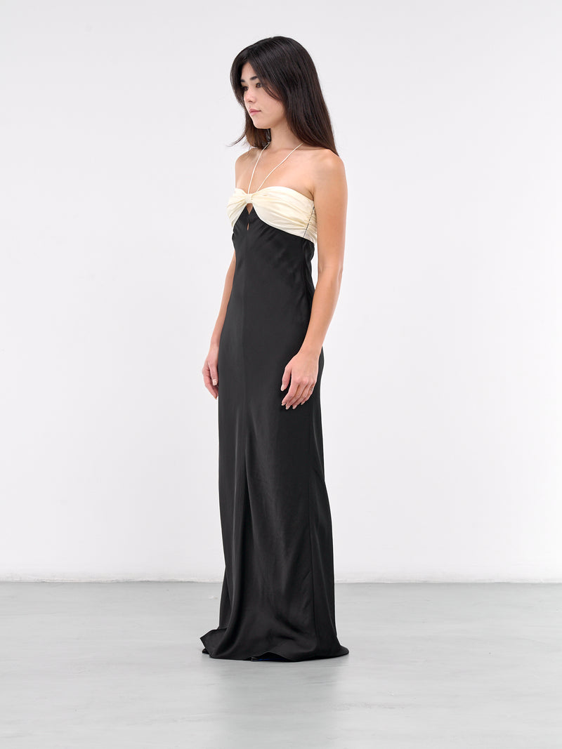 Halterneck Maxi Dress (FW2420-BLACK-IVORY)