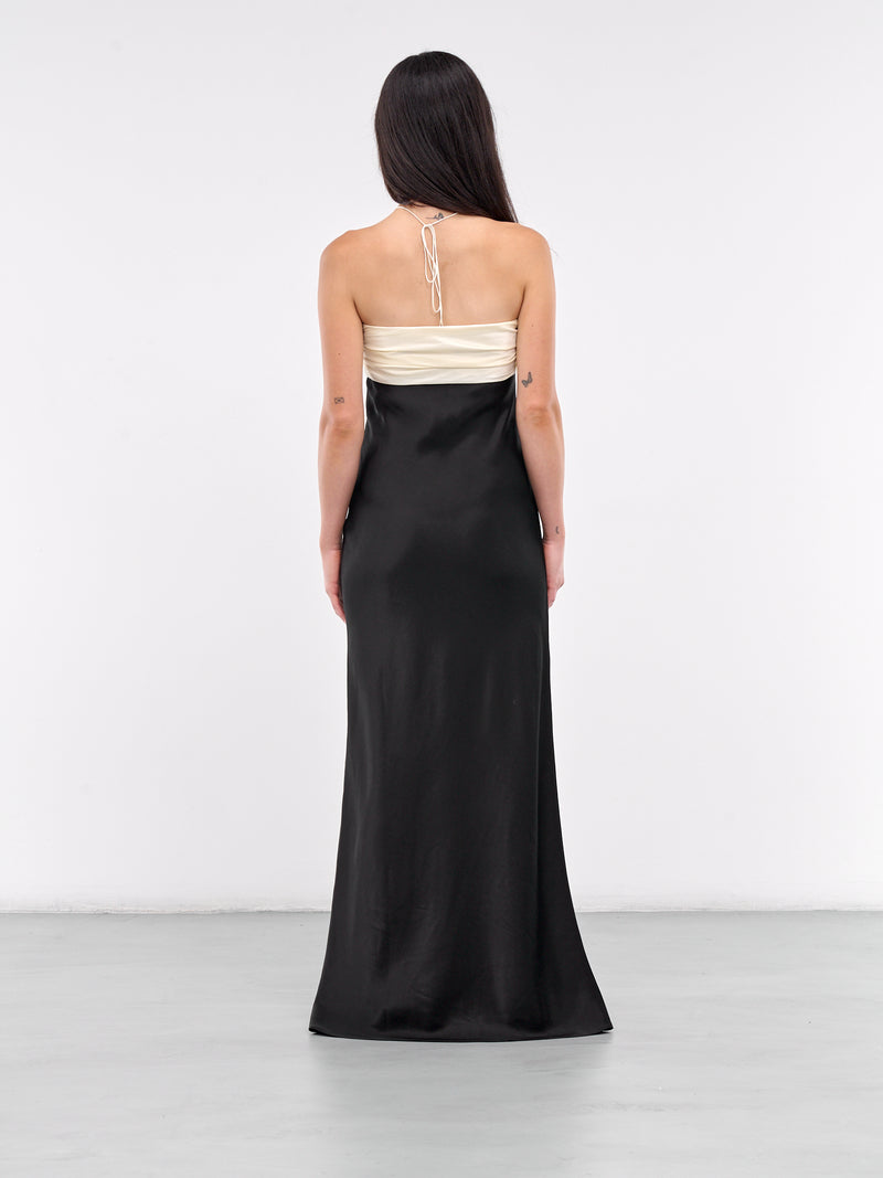Halterneck Maxi Dress (FW2420-BLACK-IVORY)