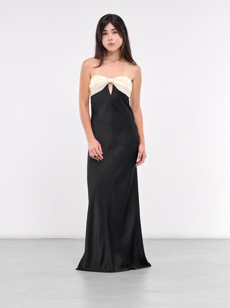Halterneck Maxi Dress (FW2420-BLACK-IVORY)