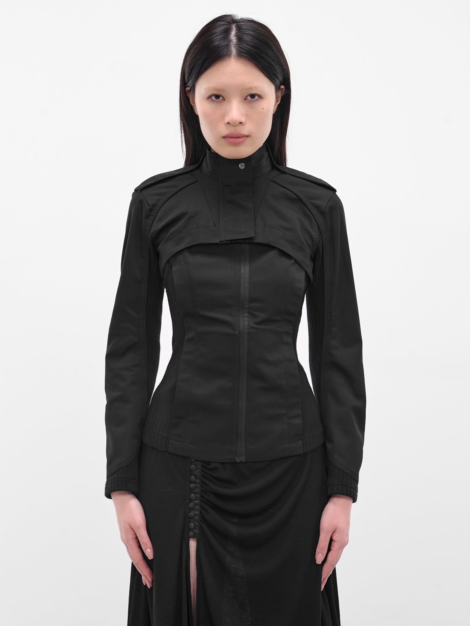 Black Double Layered Moto Jacket (FW25-JK3K-BLACK)