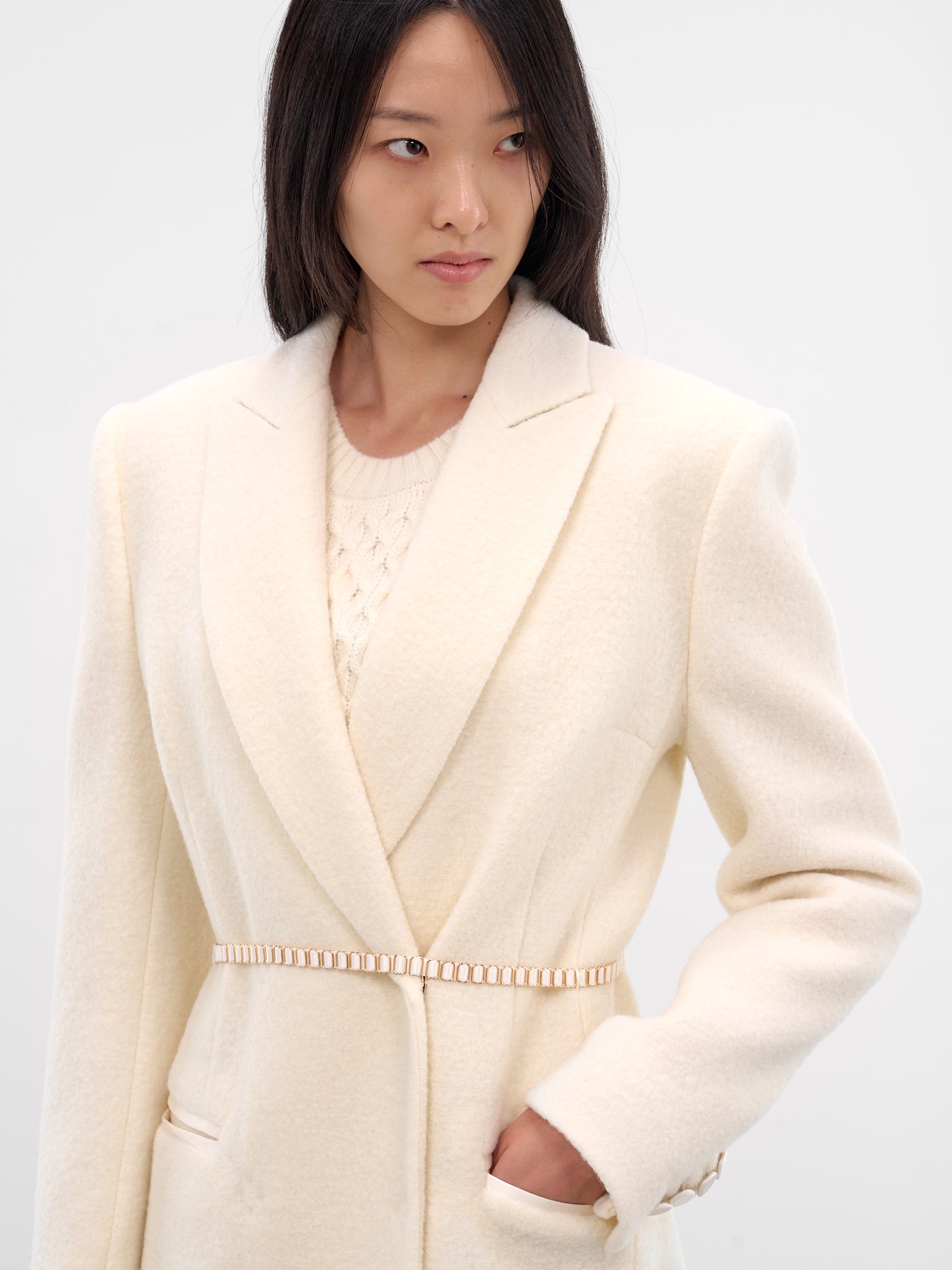 ivory dress coat womens Ivory long coat 0 US / Ivory / without warm insulation
