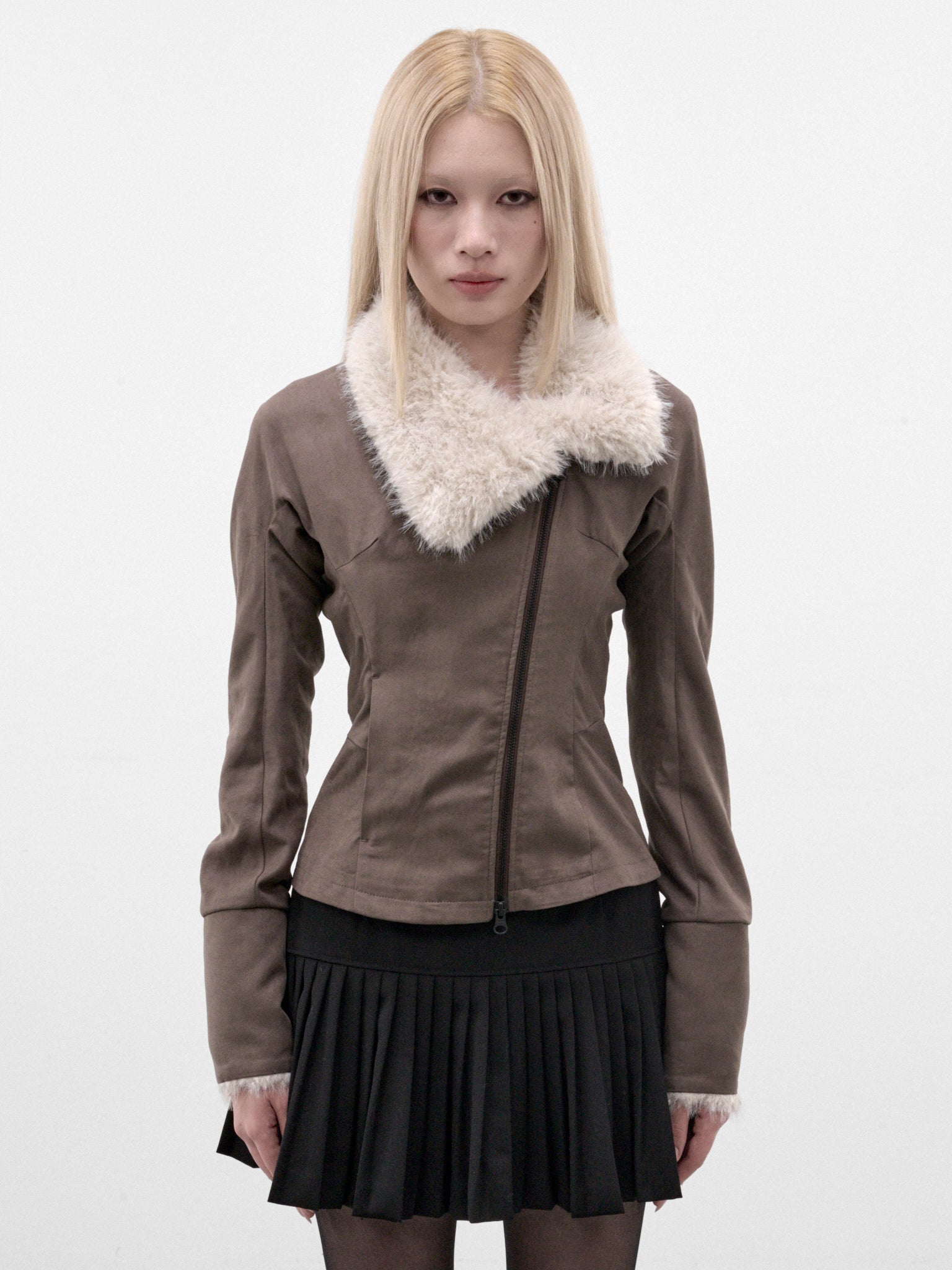 Khaki Fur Collar Zip Jacket (FW26-JK3KB-KHAKI-BROWN)