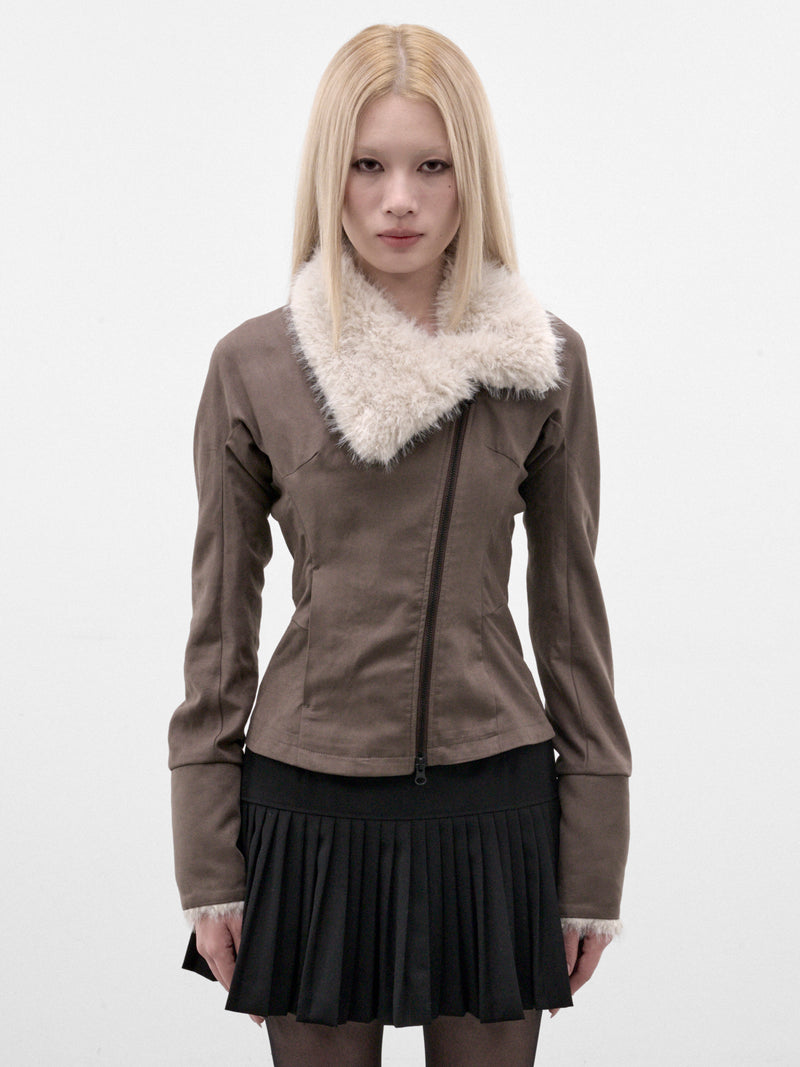 Khaki Fur Collar Zip Jacket (FW26-JK3KB-KHAKI-BROWN)