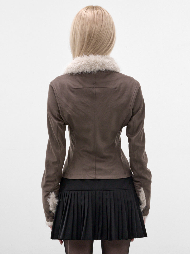 Khaki Fur Collar Zip Jacket (FW26-JK3KB-KHAKI-BROWN)