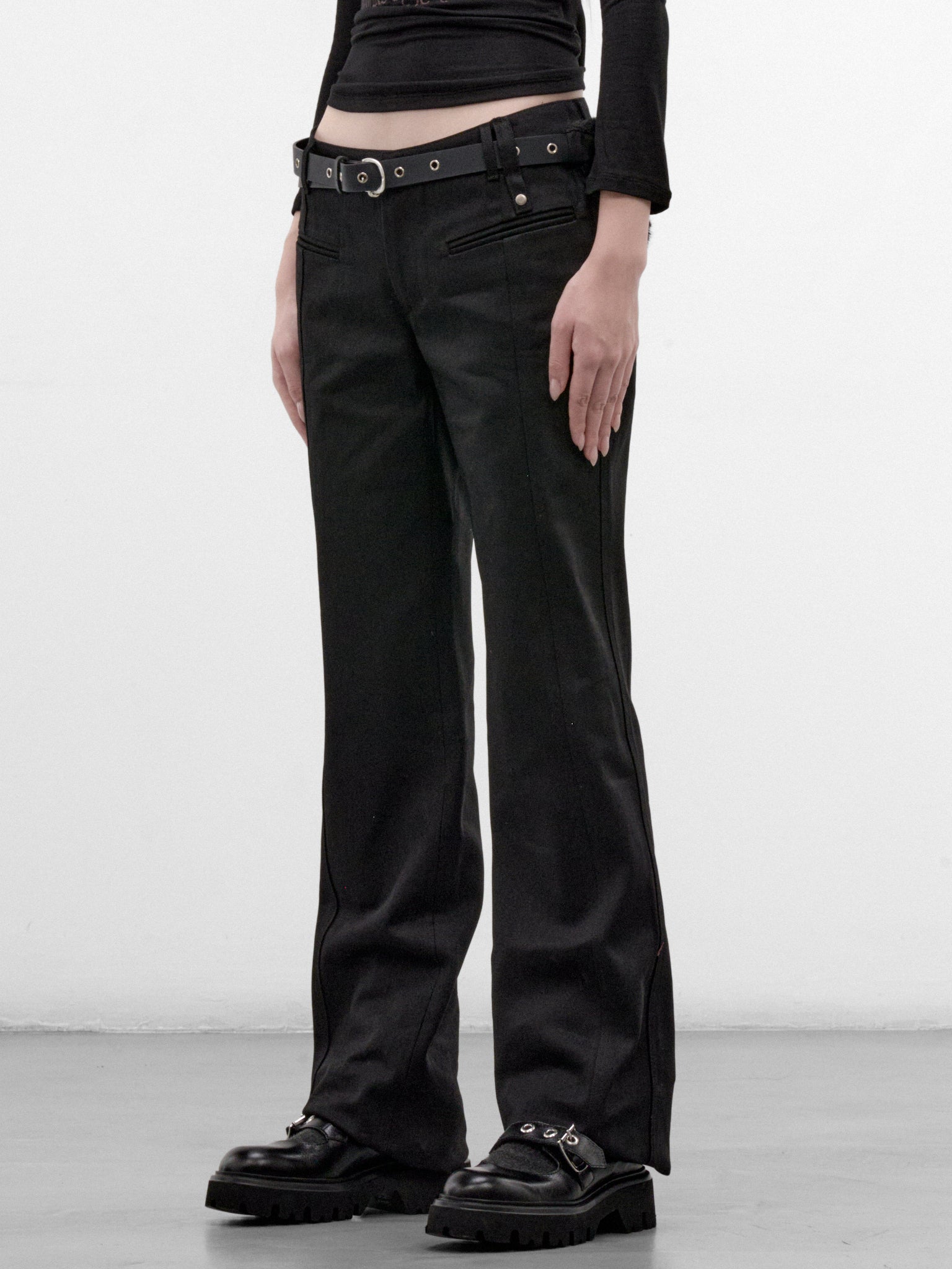 Leather Belted Fur Pocket Pants (FW26-PT7K-BLACK)