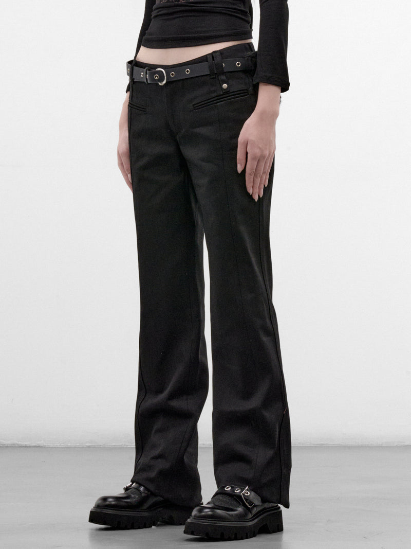 Leather Belted Fur Pocket Pants (FW26-PT7K-BLACK)