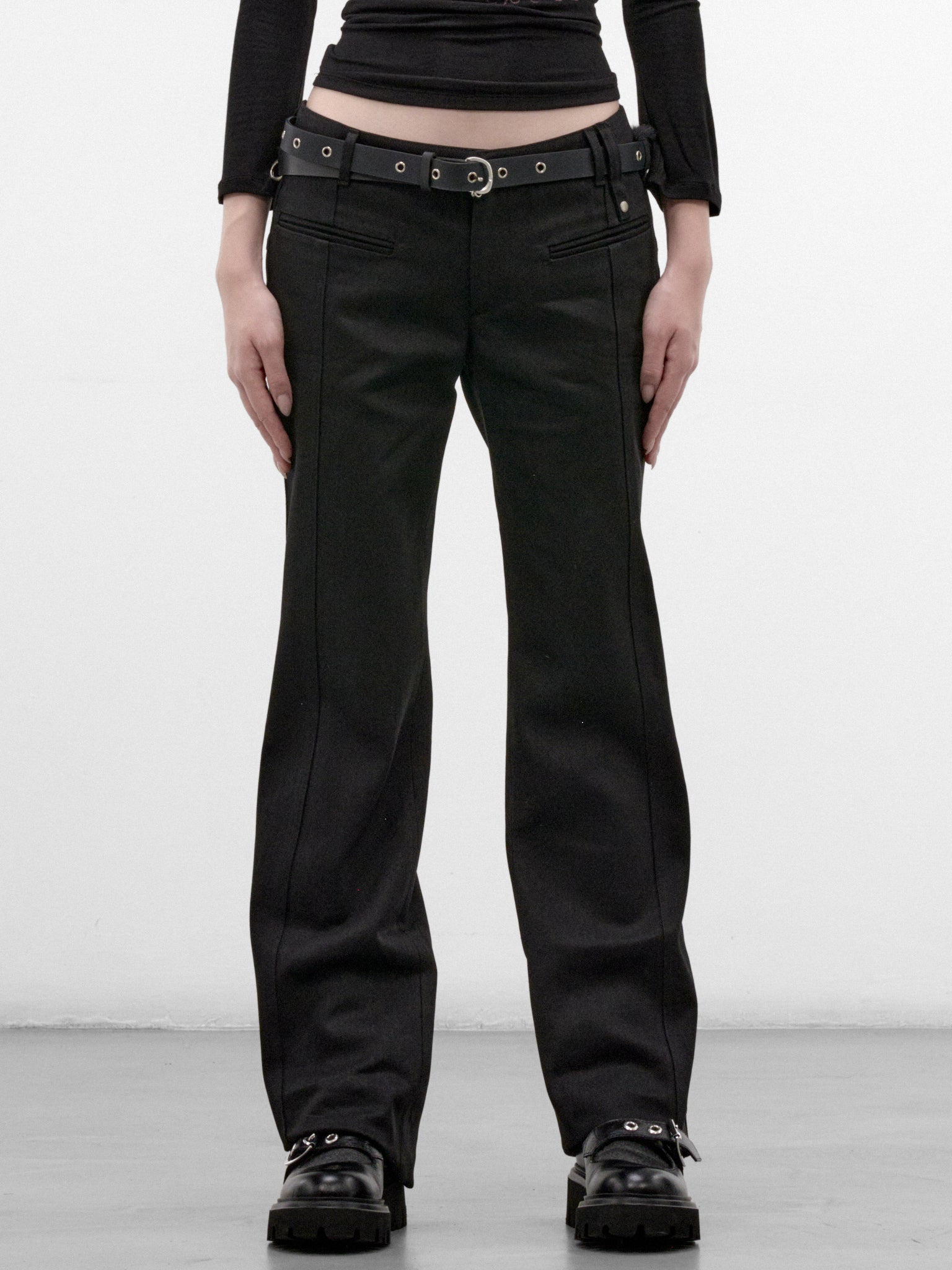 Leather Belted Fur Pocket Pants (FW26-PT7K-BLACK)