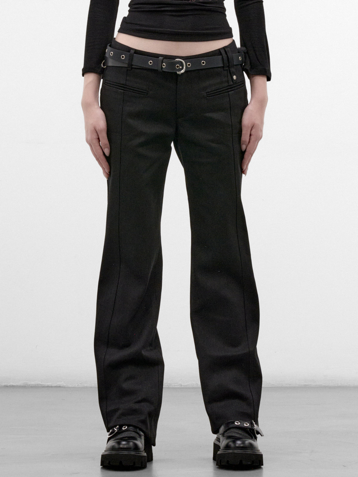 Leather Belted Fur Pocket Pants (FW26-PT7K-BLACK)